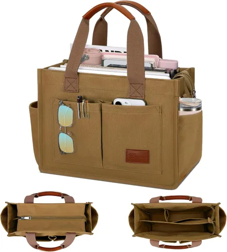 Miniatura 11 de Bolso grande de lona con compartimentos y cremallera para mujer de KKXIU, bolso cruzado, de trabajo, bíblico, de mensajero con bolsillos