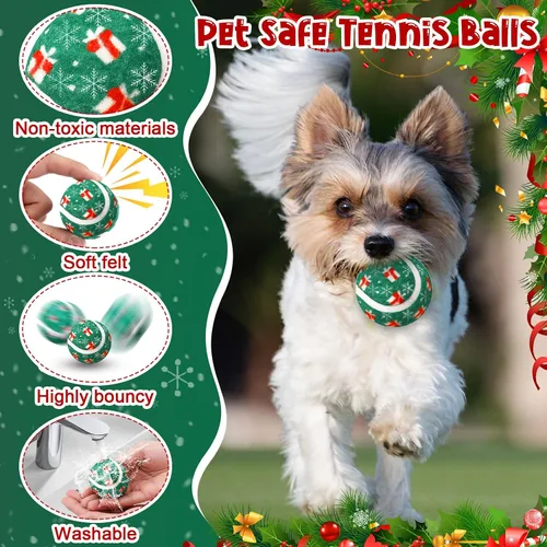 Miniatura 3 de Sosation Paquete de 6 pelotas de tenis chirriantes de Navidad para perros, pelotas de perro de 2.0 pulgadas, juguete interactivo duradero al aire