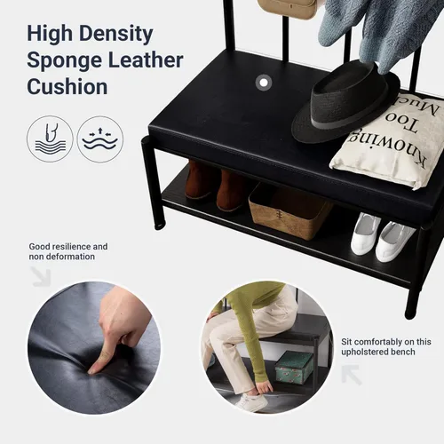 Miniatura 5 de Allewie Perchero para zapatos, árbol de pasillo independiente de 75 pulgadas, banco de entrada con estantes de almacenamiento, asiento tapizado