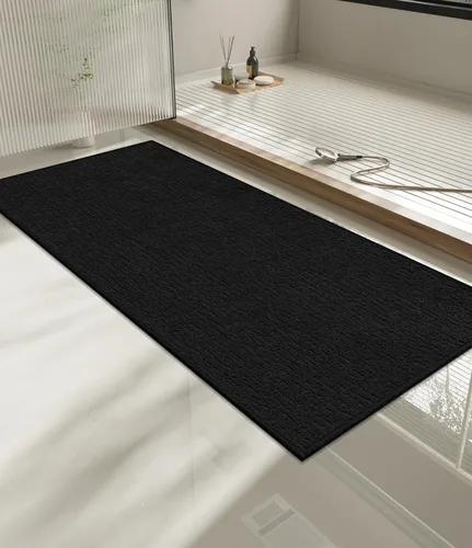 Miniatura 45 de Chakme Juego de 2 alfombras de baño ultrafinas, absorbentes, antideslizantes, lavables a máquina, color negro, 17 x 24 pulgadas / 17 x 30 pulgadas