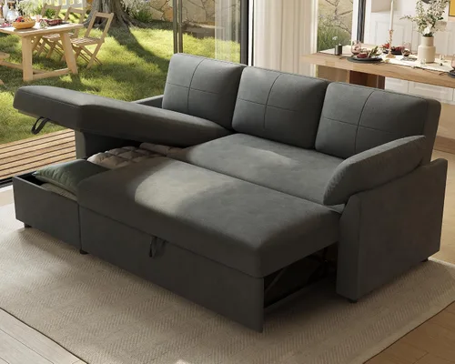 Miniatura 18 de AMERLIFE Sofá cama, sofá cama 2 en 1 con diván de almacenamiento, sofá extraíble para sala de estar de apartamento, color beige lino