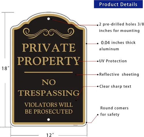 Miniatura 2 de Paquete de 4 carteles grandes de propiedad privada que no entran, metal, aluminio, reflectante, ideal para puerta delantera, césped, jardín
