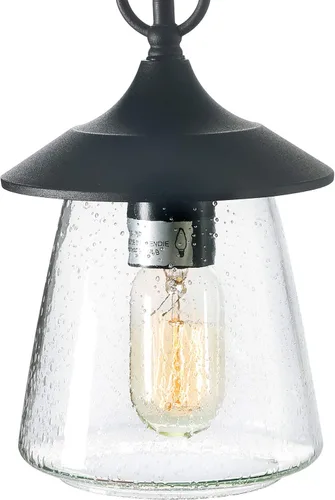 Miniatura 8 de LOG BARN Luces colgantes para exteriores, accesorio de porche en metal negro pintado con globo de vidrio transparente burbujeado, lámpara colgante