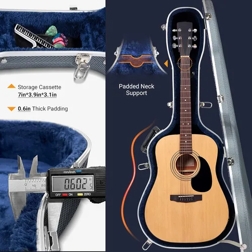 Miniatura 5 de CAHAYA Funda para guitarra acústica ABS resistente al agua, funda rígida de 41 pulgadas, bolsa de concierto de 0.6 pulgadas de grosor, acolchado Azul