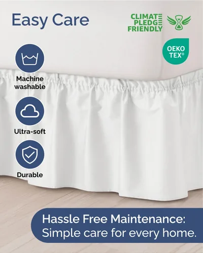 Miniatura 6 de CGK Linens - Falda de cama envolvente con volantes, color blanco, para camas de tamaño Queen con altura de 18 pulgadas sin arrugas, plisada con tela
