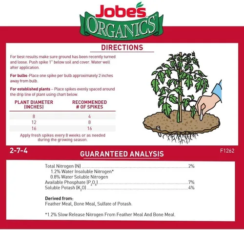 Miniatura 2 de Jobe's Organics Picos fertilizantes para verduras y tomates, fertilizante de liberación temporal de 2-7-4 para todas las verduras, hierbas y plantas