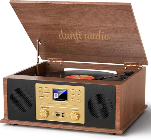 Miniatura 9 de 10 in 1 Record Player Multimedia with Speakers, CD Player, Bluetooth Receiver, Internet Radio, USB Recording, 3-Speed Turntable, Alarm Clock, Sleep