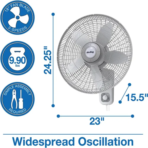 Miniatura 4 de Air King 9012 Ventilador oscilante de montaje en pared de grado comercial, 12 pulgadas, color blanco