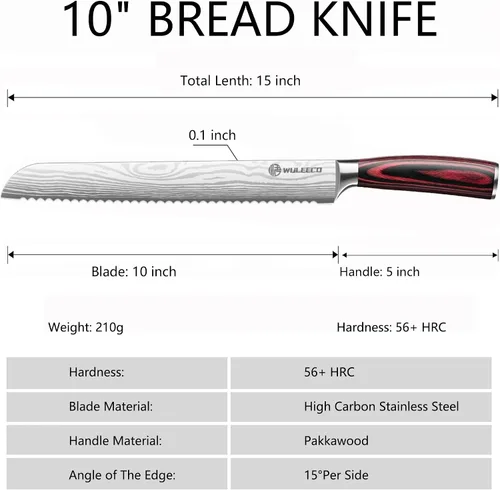 Miniatura 2 de Cuchillo de pan para pan casero, cuchillo de pan dentado de 10 pulgadas con acero inoxidable de alta calidad y mango ergonómico de madera de Pakka