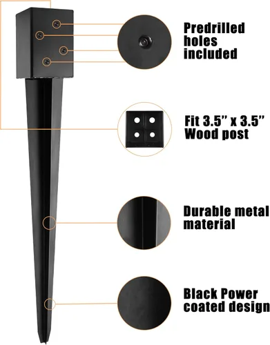 Miniatura 4 de LADECH Anclaje con Pico para Poste de Cerca 4x4 de 36" de Longitud Metal Negro con Recubrimiento en Polvo – Anclajes para Poste de Buzón – Se Ajusta
