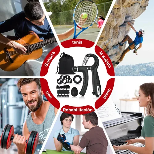 Miniatura 6 de Fortalecedor de agarre de mano, entrenador de fuerza de agarre, 22-132 libras de resistencia ajustable para antebrazo ejercitador para Negro 5 Pack