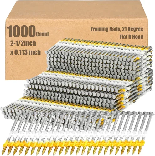 Miniatura 20 de Clavos de encuadre Therwen, 21 grados, cabeza plana en D, galvanizados, vástago con anillo, fila fija de plástico, clavos de encuadre de 21 grados