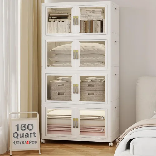 Miniatura 28 de Stackable Storage Bins with Lids, Clear Doors, 120QT Storage Bins Large Storage Cabinet Foldable Collapsible Closet Organizers for Bedroom Dorm