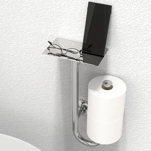 Miniatura 12 de Barra de seguridad para inodoro 3 en 1 con soporte de papel de seda integrado y estante para teléfono, para 2 megarrollos, soporte de peso de 250