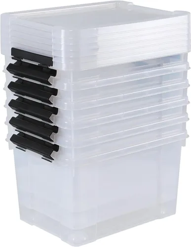 Miniatura 7 de Ggbin Caja de almacenamiento de plástico de 22 cuartos con tapa, contenedores negros con cierre, 6 paquetes.