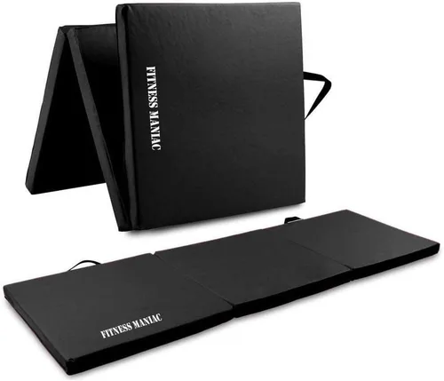 FITNESS MANIAC Esterilla de gimnasia con panel plegable de Estados Unidos, para gimnasio, yoga, tri, color negro