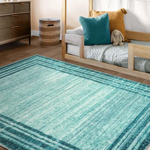 Miniatura 40 de Alfombra de pasillo moderna abstracta Lahome, alfombra lavable turquesa de 2 x 6 pulgadas para entrada, alfombra antideslizante de bajo pelo