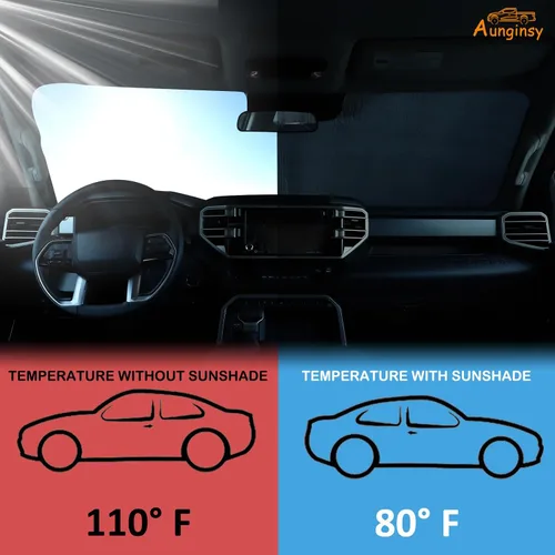 Miniatura 3 de Aunginsy Parasol para parabrisas delantero compatible con Toyota Tundra/Sequoia 2022-2024, parasol plegable reflectante para rayos UV y protección