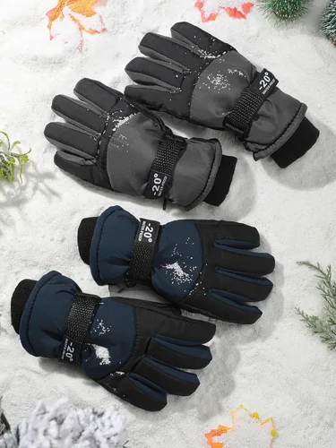 Miniatura 7 de SATINIOR 2 pares de guantes de nieve de invierno impermeables para niños y niñas, guantes de esquí para niños y niñas al aire libre cálido
