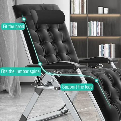 Miniatura 6 de MOPHOTO Cómoda silla plegable para sala de estar, silla reclinable plegable con colchón para interiores y exteriores, silla de ocio, sillas negro