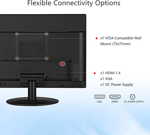 Miniatura 5 de SKitphrati Monitor de PC de 17 Pulgadas LED Monitor 1440x900, 75HZ, 5Ms, 16:10, Ángulo de Visión 95°(Horizontal), Panel TN, Montable en Pared VESA