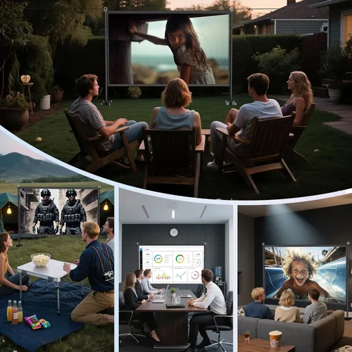 Miniatura 9 de Pantalla de proyector para exteriores con soporte, pantalla de proyector portátil de 120 pulgadas, pantallas de proyección ligeras para interiores