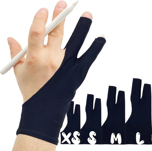 AKX Artist Glove - Guante de dibujo con rechazo de palma para tableta gráfica, 2 sin dedos, mano izquierda y derecha, negro, paquete de 2, AK-020