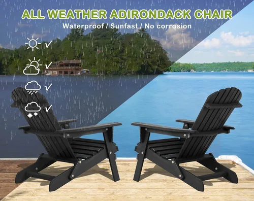 Miniatura 6 de Silla Adirondack plegable, sillas Adirondack para todo tipo de clima, sillas de césped, sillas de patio al aire libre con reposabrazos ancho, juego