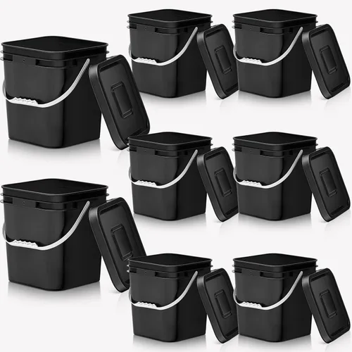 Miniatura 10 de Mumufy 5 piezas de 13.25 litros de cubeta cuadrada de grado alimenticio con tapa, cubeta cuadrada con asas de plástico para almacenamiento de Blanco