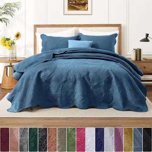 Miniatura 45 de MOONLIGHT20015 Edredón tamaño King (106 x 96 pulgadas) con 2 fundas de almohada (20 x 36 + 2 pulgadas) para todas las estaciones, juego de cama Azul