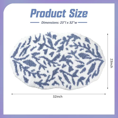 Miniatura 3 de Breling Paquete de 1 tapete de baño con hojas azules y grises, tapete de baño de microfibra suave y absorbente de rápido 21 x 34 pulgadas, tapete