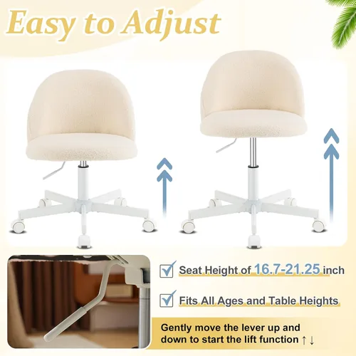 Miniatura 5 de VINGLI Silla Candy sin Brazos, Linda Silla de Escritorio, Cómoda Silla Pequeña de Oficina con Ruedas, Silla de Tocador con Soporte Lumbar, Silla