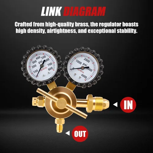 Miniatura 6 de Kit regulador de nitrógeno Siasky con salida de llama macho de 1/4 de pulgada, presión de entrega de 0-800 PSI, manguera de 199.9 cm - Regulador