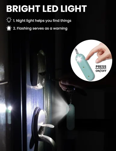 Miniatura 7 de Llavero de alarma de seguridad personal para mujeres, llavero de autodefensa fuerte de 130 dB con luz estroboscópica LED, dispositivos de sirena