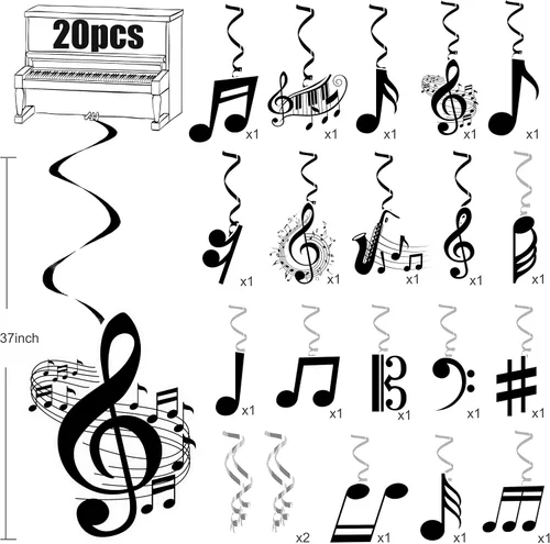 Miniatura 2 de Notas musicales colgantes espirales musicales para fiesta de cumpleaños, decoración de notas musicales, piano, música, fiesta, espiral, recortado