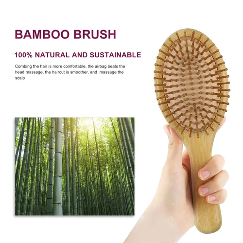 Miniatura 3 de MRD Cepillo de cabello, cepillo de paleta de bambú natural para desenredar, masaje del cuero cabelludo para cabello grueso/fino/rizado/seco