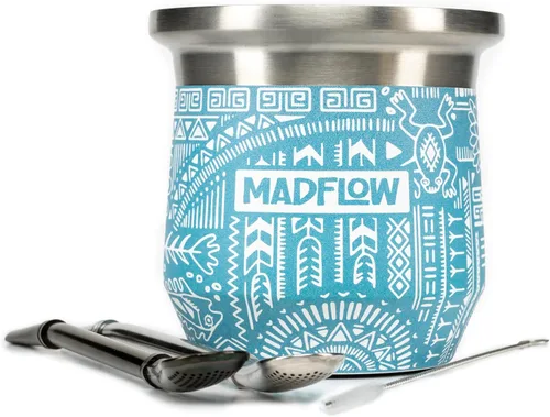Miniatura 9 de MADFLOW Taza de Yerba Mate. Taza de Mate de Acero Inoxidable con 2 Bombillas. Calabaza de Yerba Mate Aislada al Vacío de Doble Pared. Juego Único