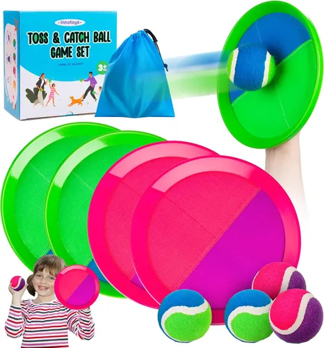 Miniatura 14 de Juego de pelota para lanzar y atrapar, 4 paletas y 4 bolas al aire libre, juego de captura de remo para niños, patio trasero, playa, piscina, patio