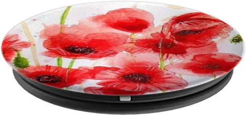 Miniatura 4 de PopSockets - Agarre y soporte para teléfonos y tabletas, diseño de amapola, color rojo y blanco, Negro