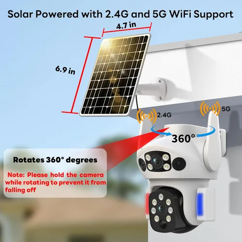 Miniatura 3 de Cámara solar inalámbrica al aire libre, cámara de seguridad de doble lente para casa y granja, alarma de luz y visión nocturna a color, cámara al