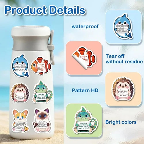 Miniatura 4 de 112 calcomanías de animales de apoyo emocional, paquete de calcomanías de afirmación para adultos, lindos amigos inspiradores para botellas de agua