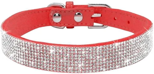 Miniatura 43 de Collar para perro con cristales de imitación, collar de piel sintética con brillantes para perro, gato y cachorro en color negro, tallas S M L XL