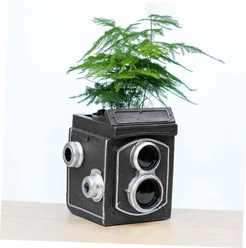 Miniatura 7 de Kisangel Maceta retro para cámara, decoración creativa con temática de cámara para escritorio, adorable maceta de resina para hogar, oficina, balcón