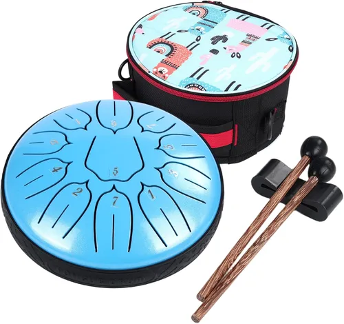 Ubblove Instrumentos de tambor de lengua de acero: 6 pulgadas 11 notas D Key Metal Steel Drums con bolsa - Instrumento de percusión para educación