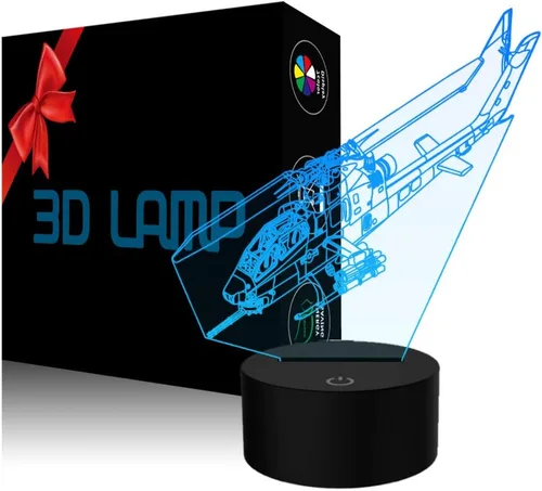Miniatura 10 de Lámpara de ilusión de avión 3D con luz nocturna de avión con 7 colores cambiantes, control táctil con cable USB, LED, juguete de combate, lámparas