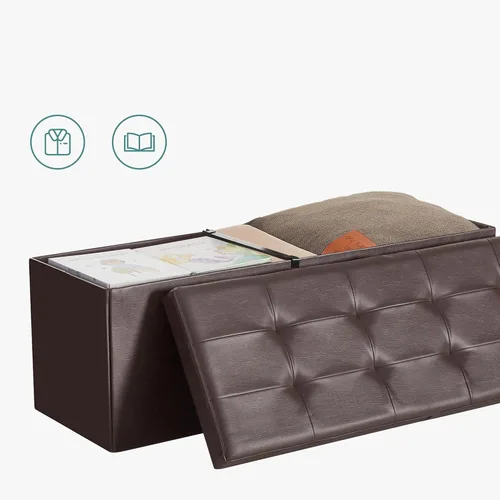 Miniatura 7 de SONGMICS Colección MAZIE - Banco otomano de almacenamiento de 43 pulgadas con tapa abatible, baúl de almacenamiento con soporte de marco de hierro