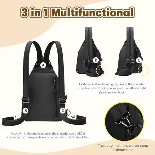 Miniatura 5 de Mini bolsa impermeable de 2 vías, mochila pequeña Oxford con múltiples compartimentos, para mujeres, universitarios, viajeros, viajes con antirrobo