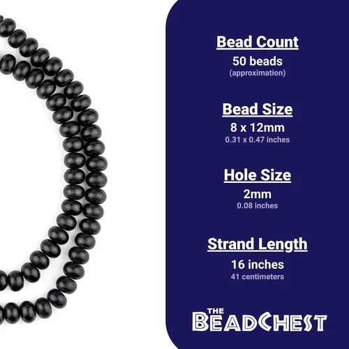 Miniatura 4 de The Bead Chest Cuentas de madera natural de ábaco negro (0.315x0.472 in): hilo de madera ecológico orgánico para joyería de bricolaje, manualidades