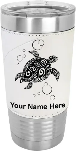 Miniatura 11 de LaserGram Vaso aislado al vacío de 20 onzas, tortuga marina hawaiana, grabado personalizado incluido (piel sintética, estilo béisbol)