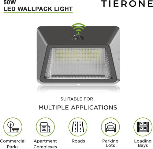 Miniatura 3 de TIERONE Paquete de pared LED de 50 W, fotocélula del atardecer al amanecer, accesorio de iluminación para áreas de seguridad comercial al aire